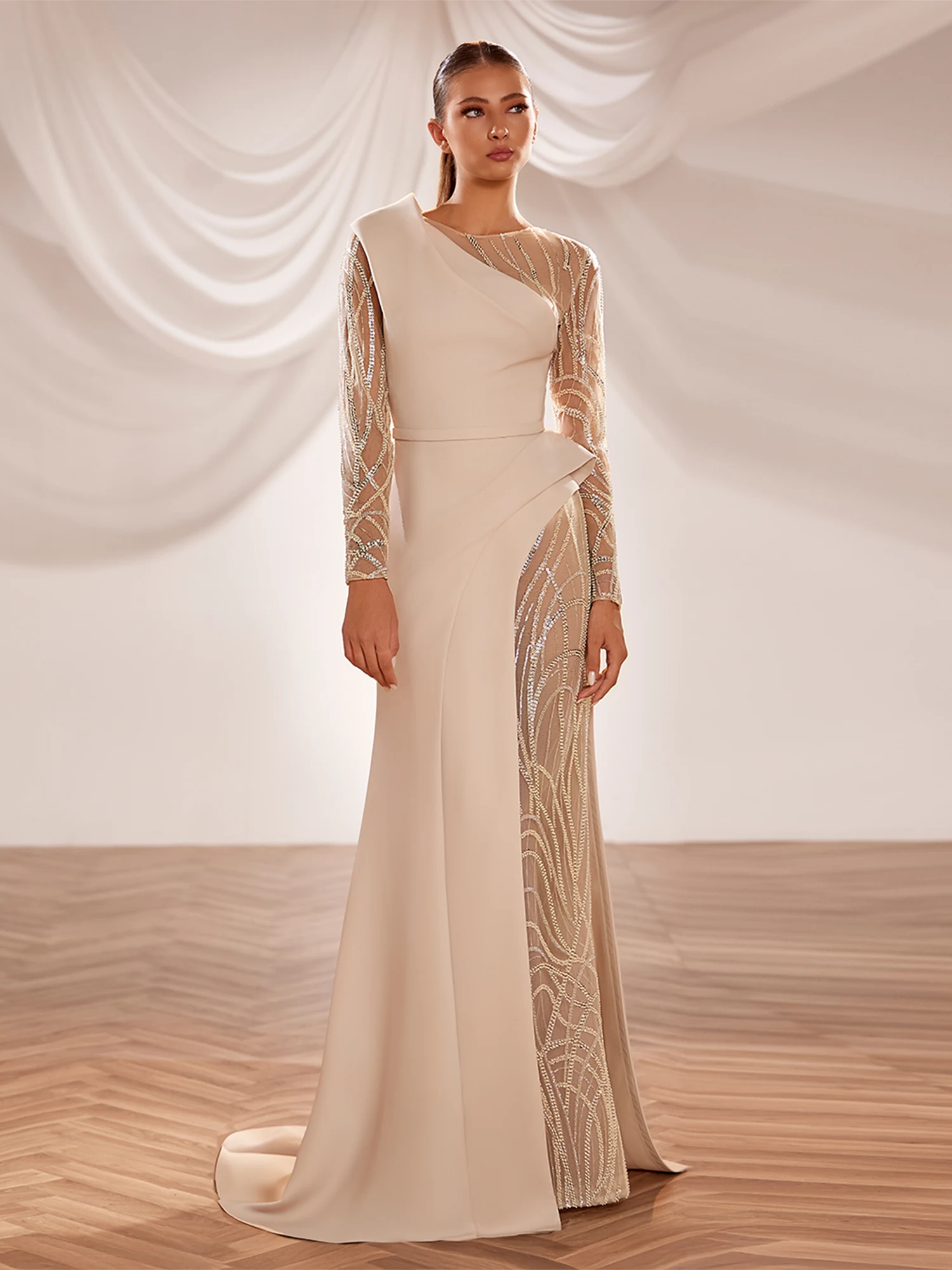 SS239-  Blush crepe gown with  an asymmetric Blush US 01