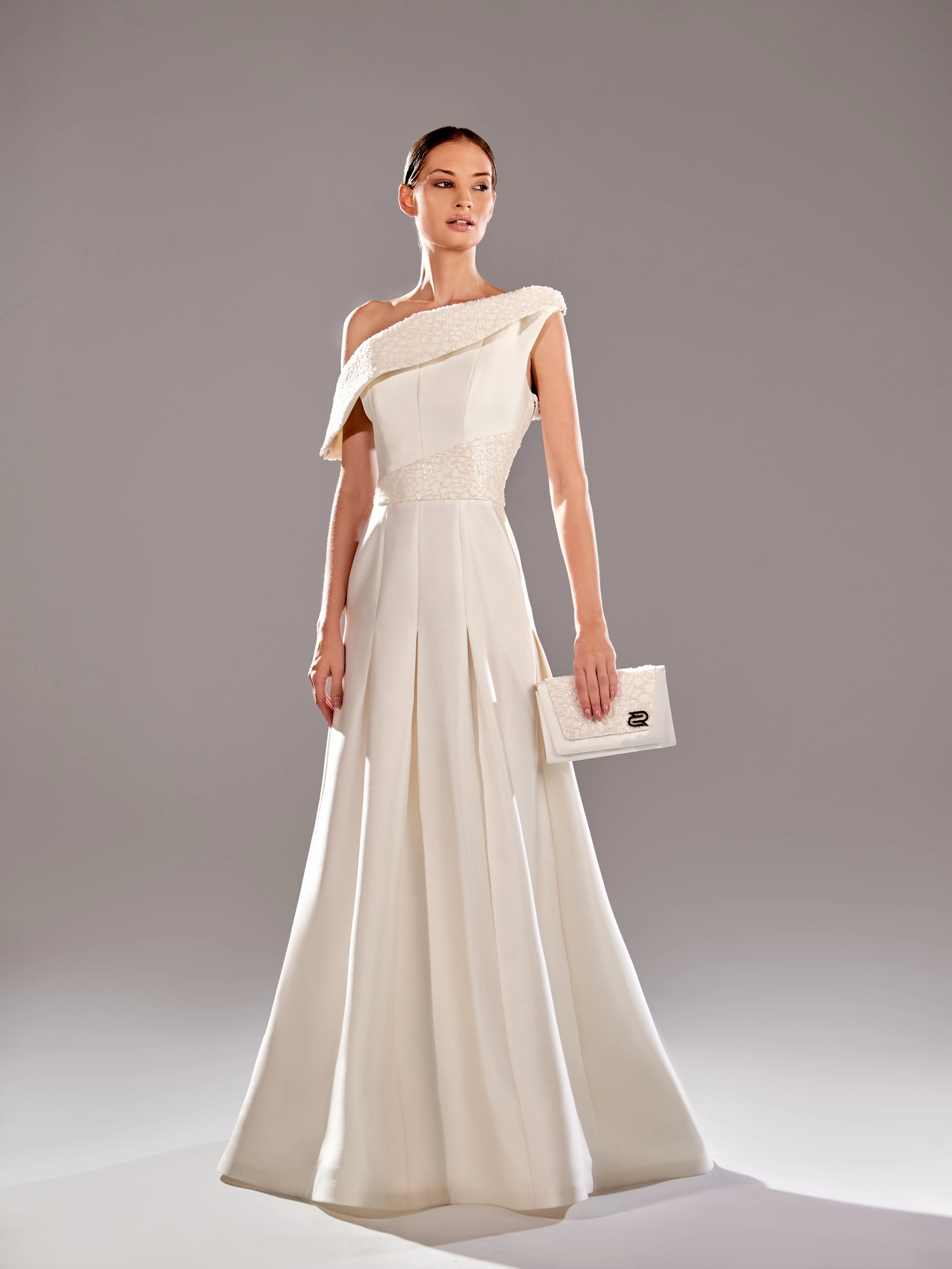 SS 74 -Faille Tesla With Beaded Skirt A LineUS 01 White