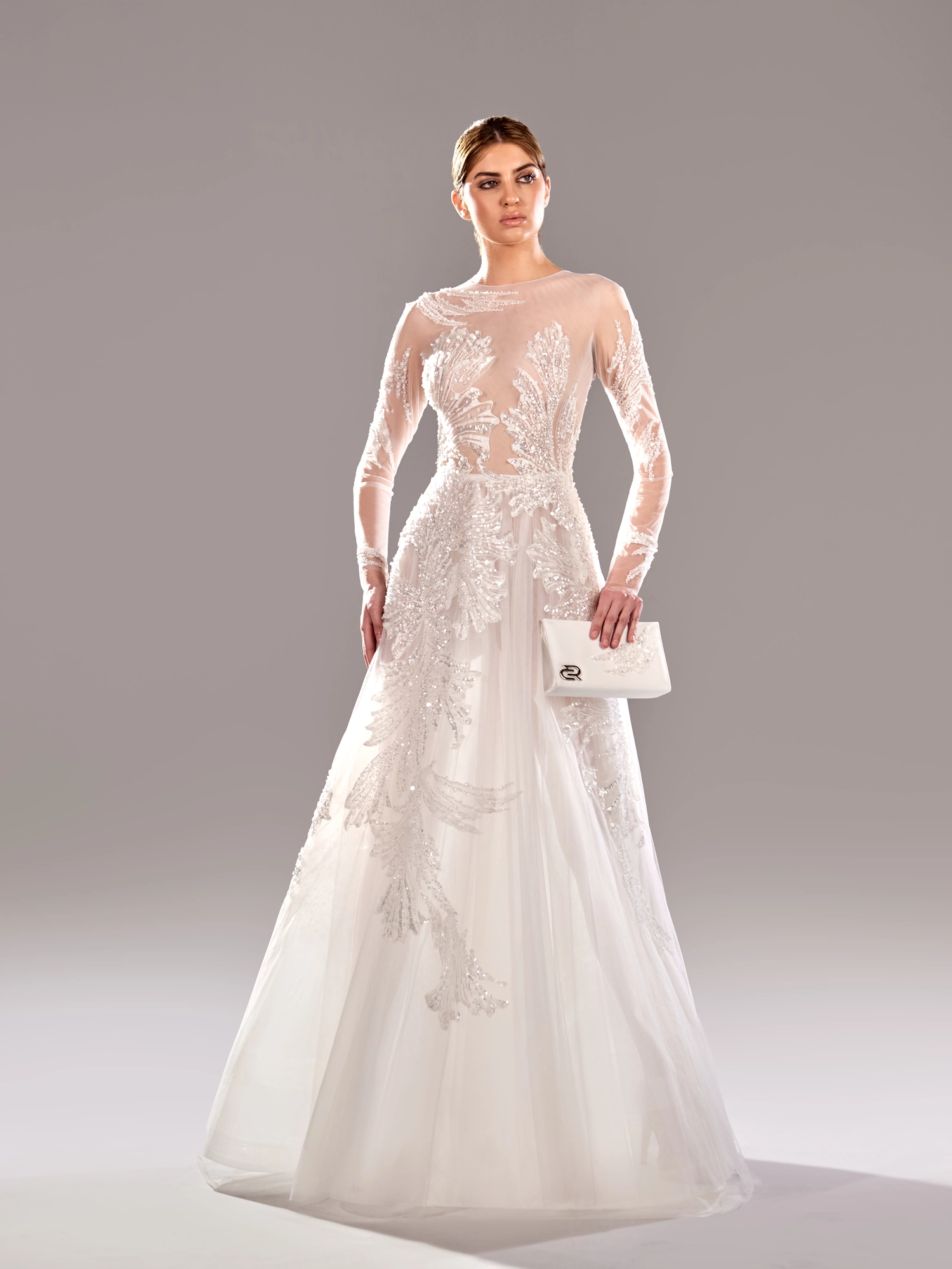 SS 77 -Offwhite Tulle Embroidery With BeadedUS 01 White