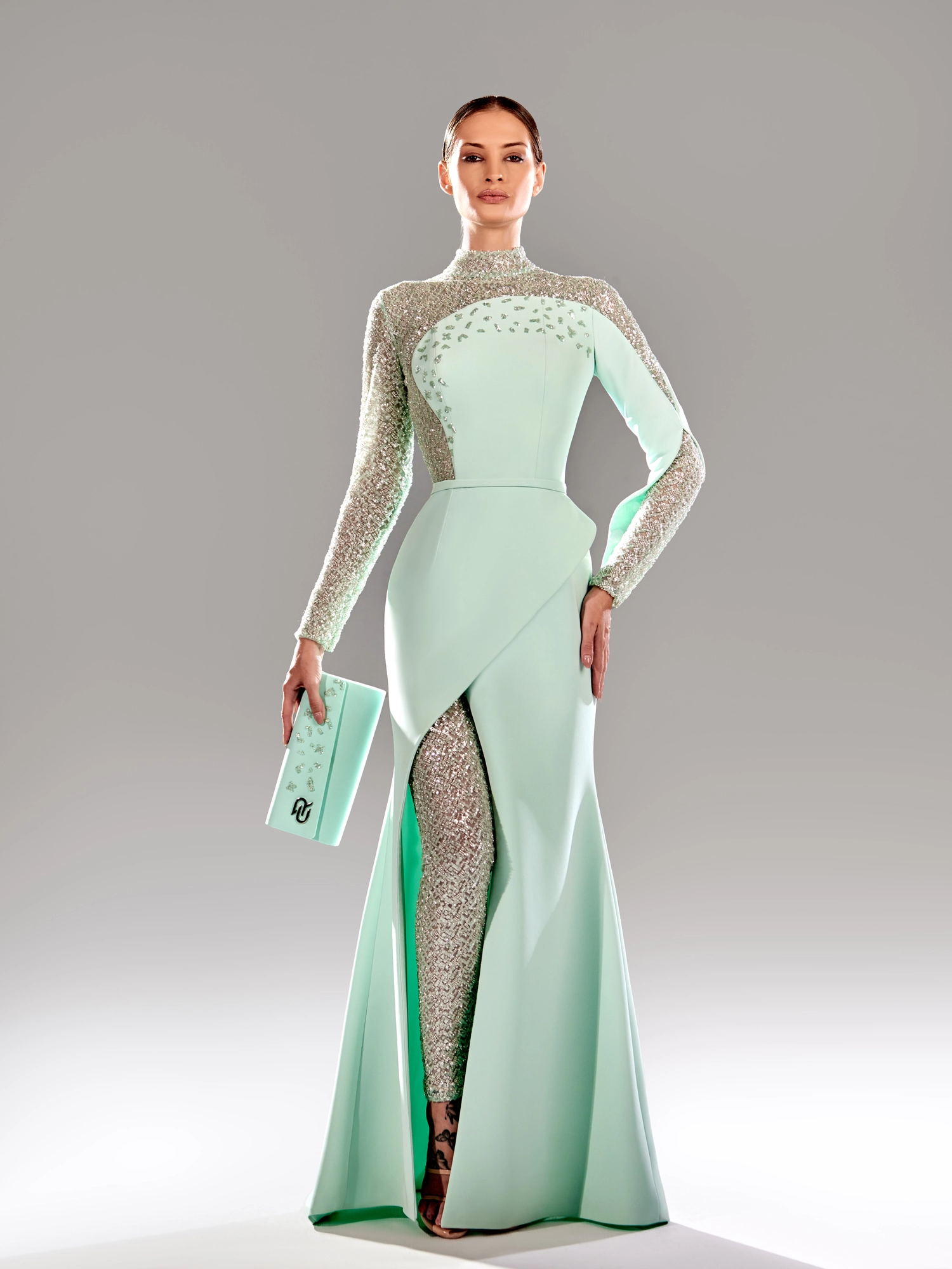 SS 84-Long Sleeves With BeadsLight Green US 01